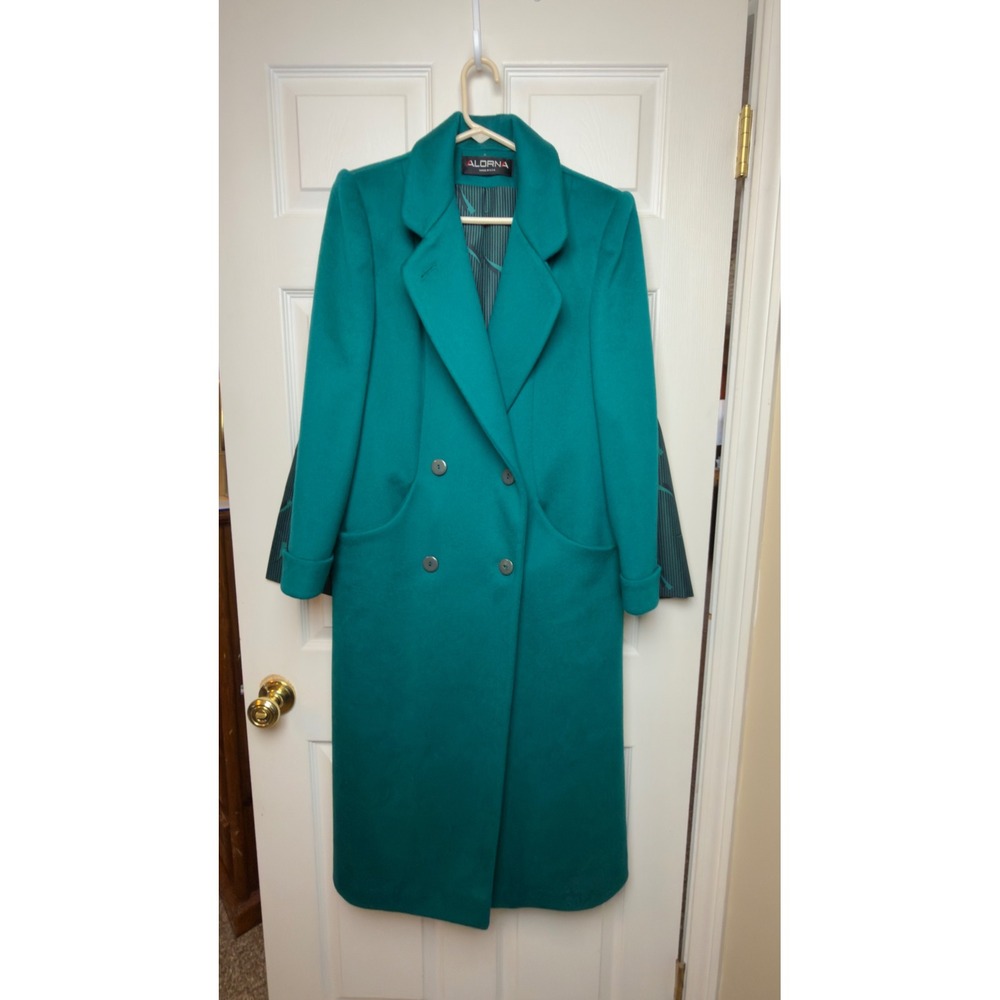 ALORNA Forstmann Wool Teal Long Trench Coat Women's Double Breasted Tailored - Picture 4 of 13
